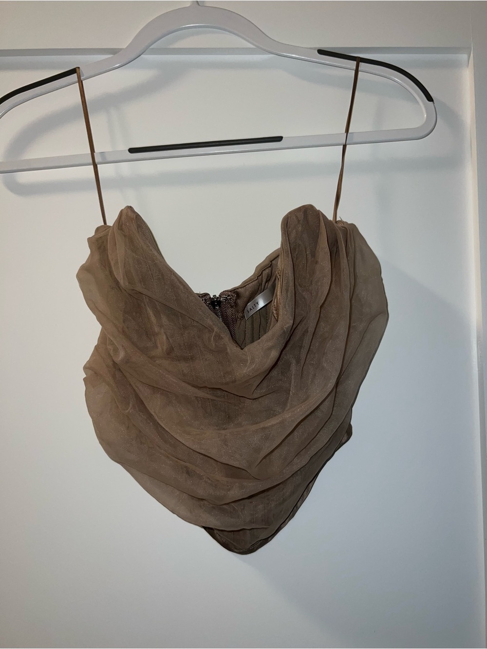 Draped Cowl Bandana Top in Taupe